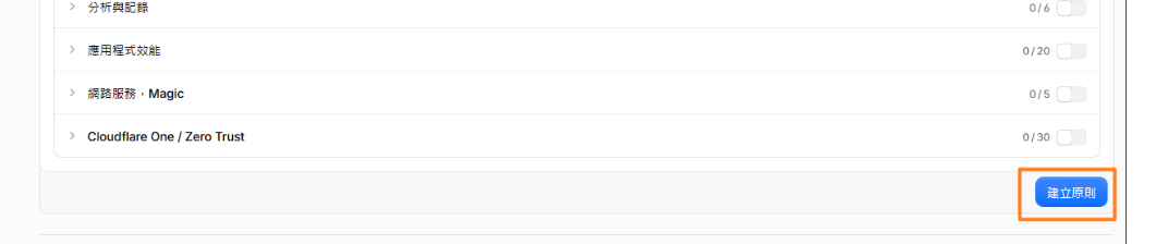 Cloudflare 設定權限原則與建立原則按鈕 Cloudflare 設定權限原則與建立原則按鈕