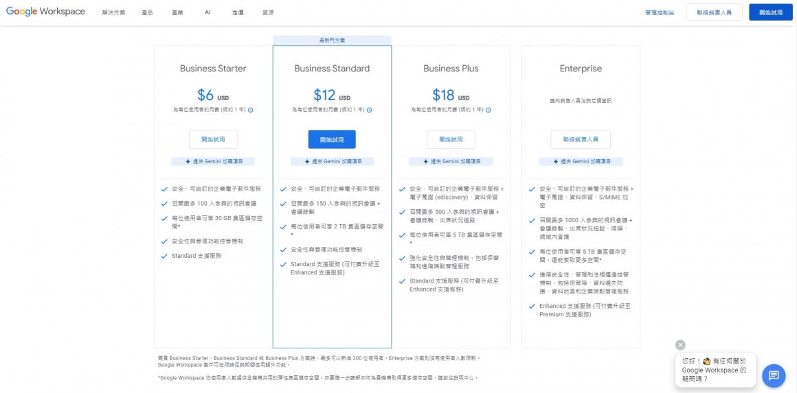 Google Workspace 提供多種方案,根據企業規模和需求進行選擇。 Google Workspace 提供多種方案,根據企業規模和需求進行選擇。